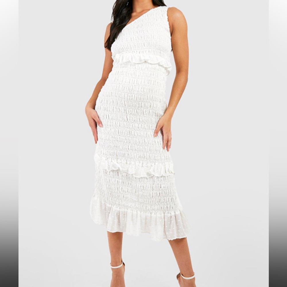 Boohoo White One Shoulder Maternity Dress